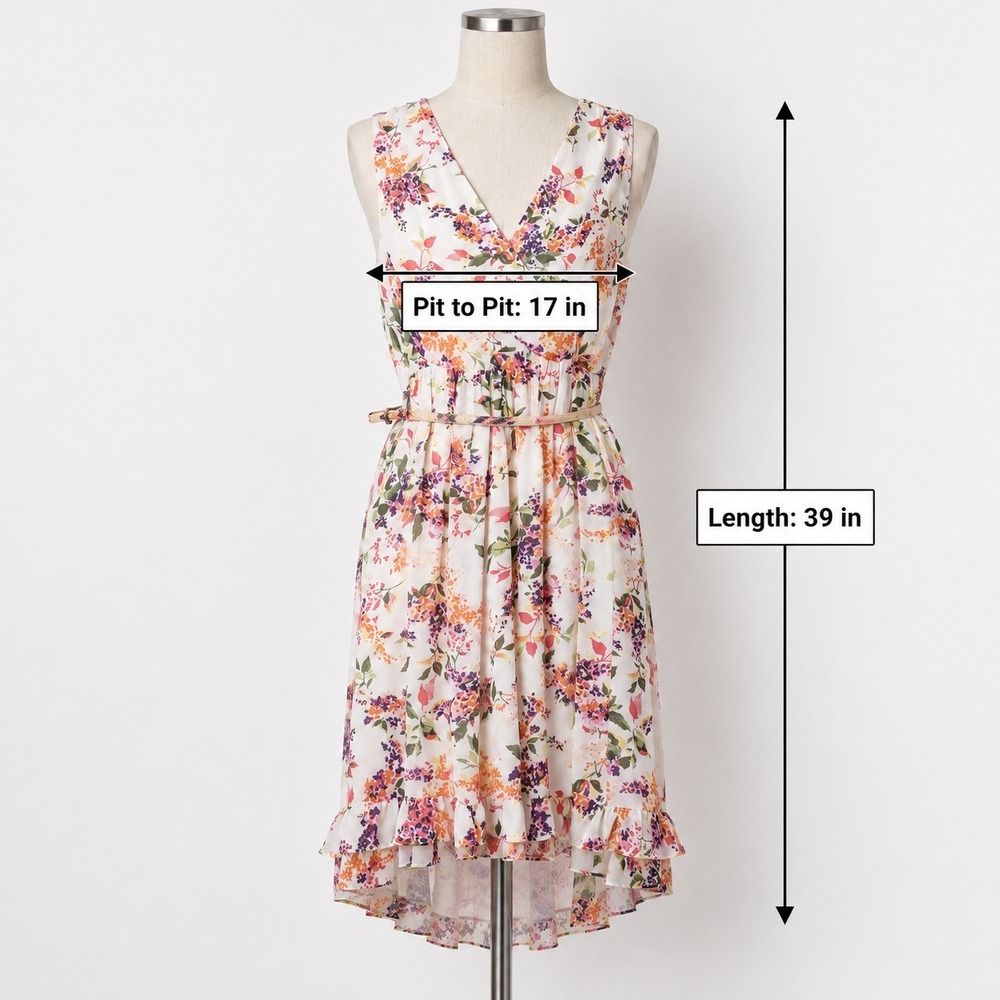George ME Floral High Low Dress Womens 14 Vanilla Dream Excellent Ruffle Chiffon - Picture 3 of 9